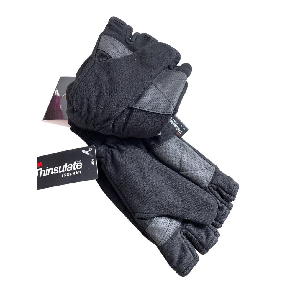 Hand Armor Fingerless Convertable Gloves Mittens L Thinsulate Black Velcro NEW
